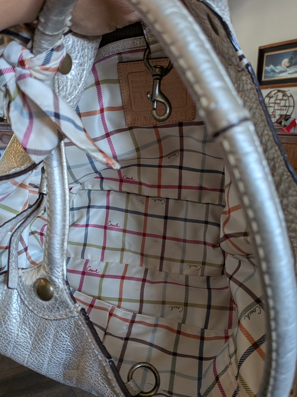 Coach Bleecker Vintage Large Platinum Metallic Leather Tote Bag #14384 - Picture 12 of 13
